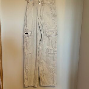 BDG heavy cream colour brown stitched 100% cotton cargo pants size 24 i